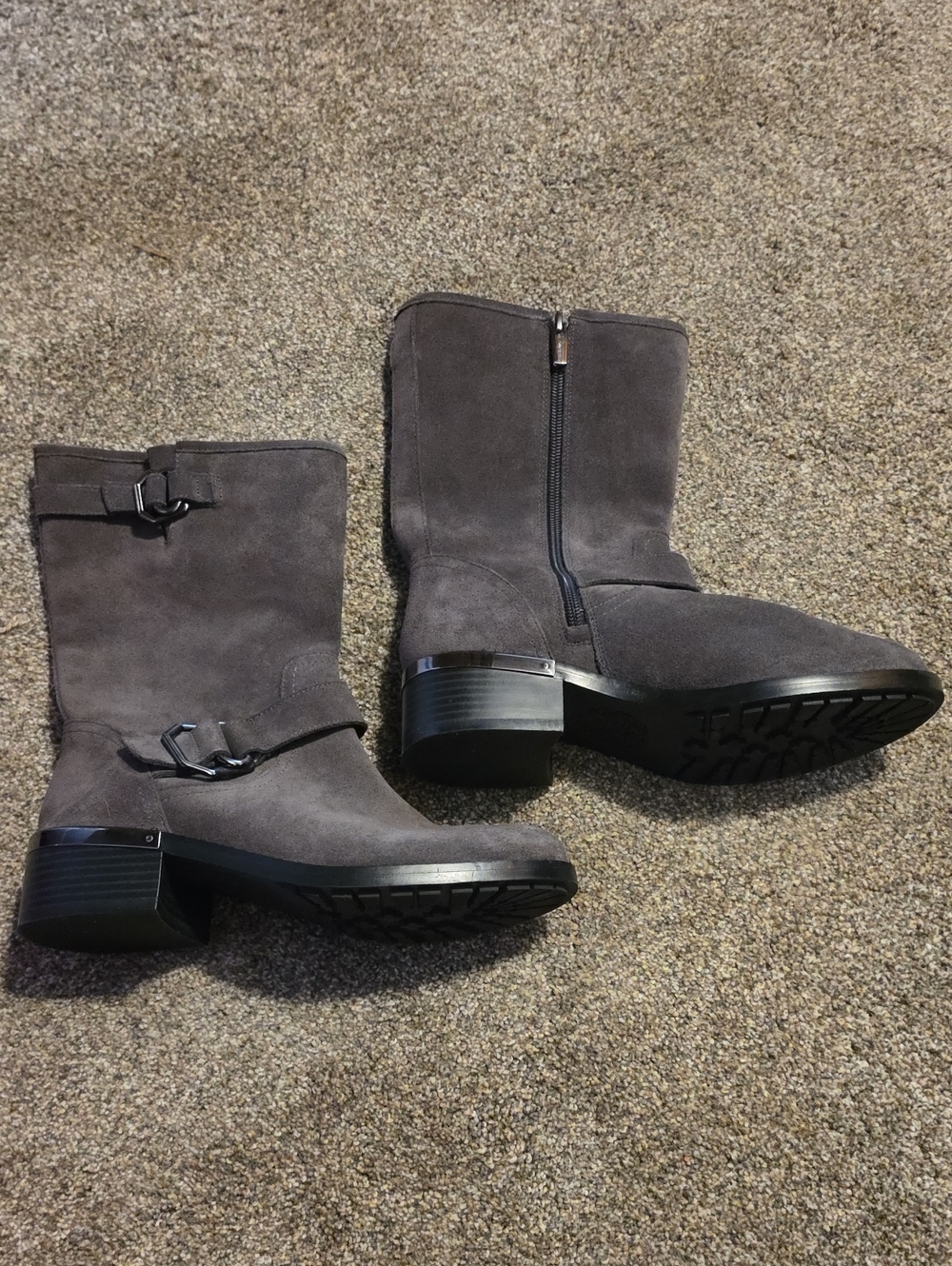 Vince Camuto Gray Suede Mid-Calf Buckle Boots